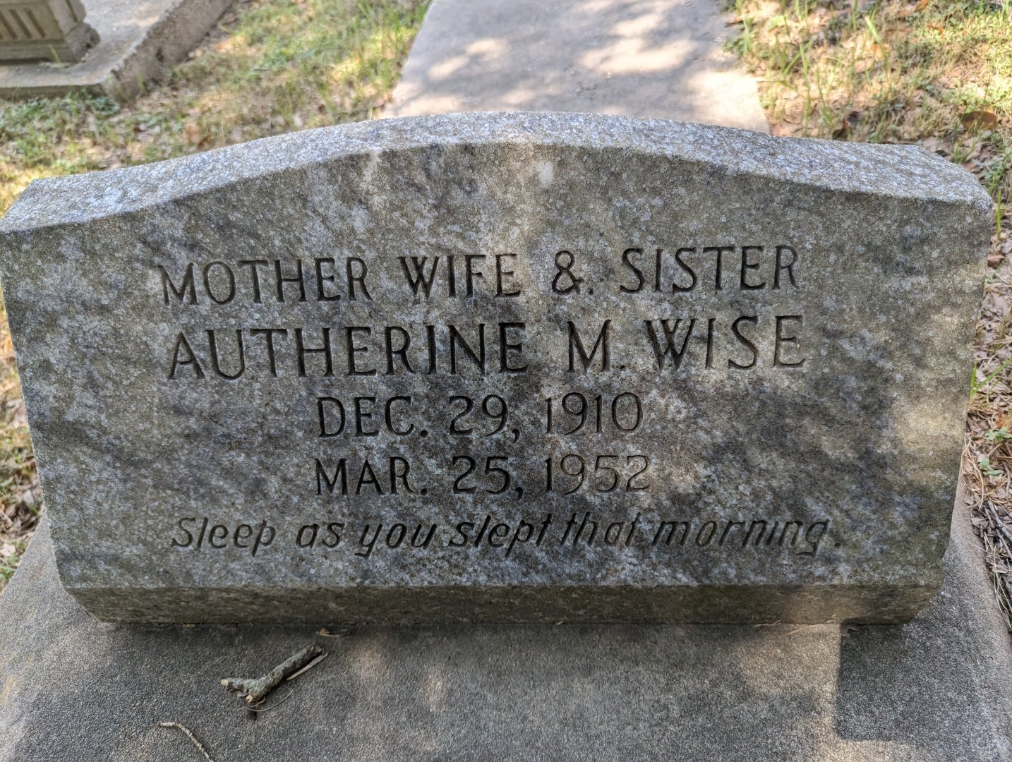 Autherine M. Wise gravestone at Old Plateau Cemetery in Africatown