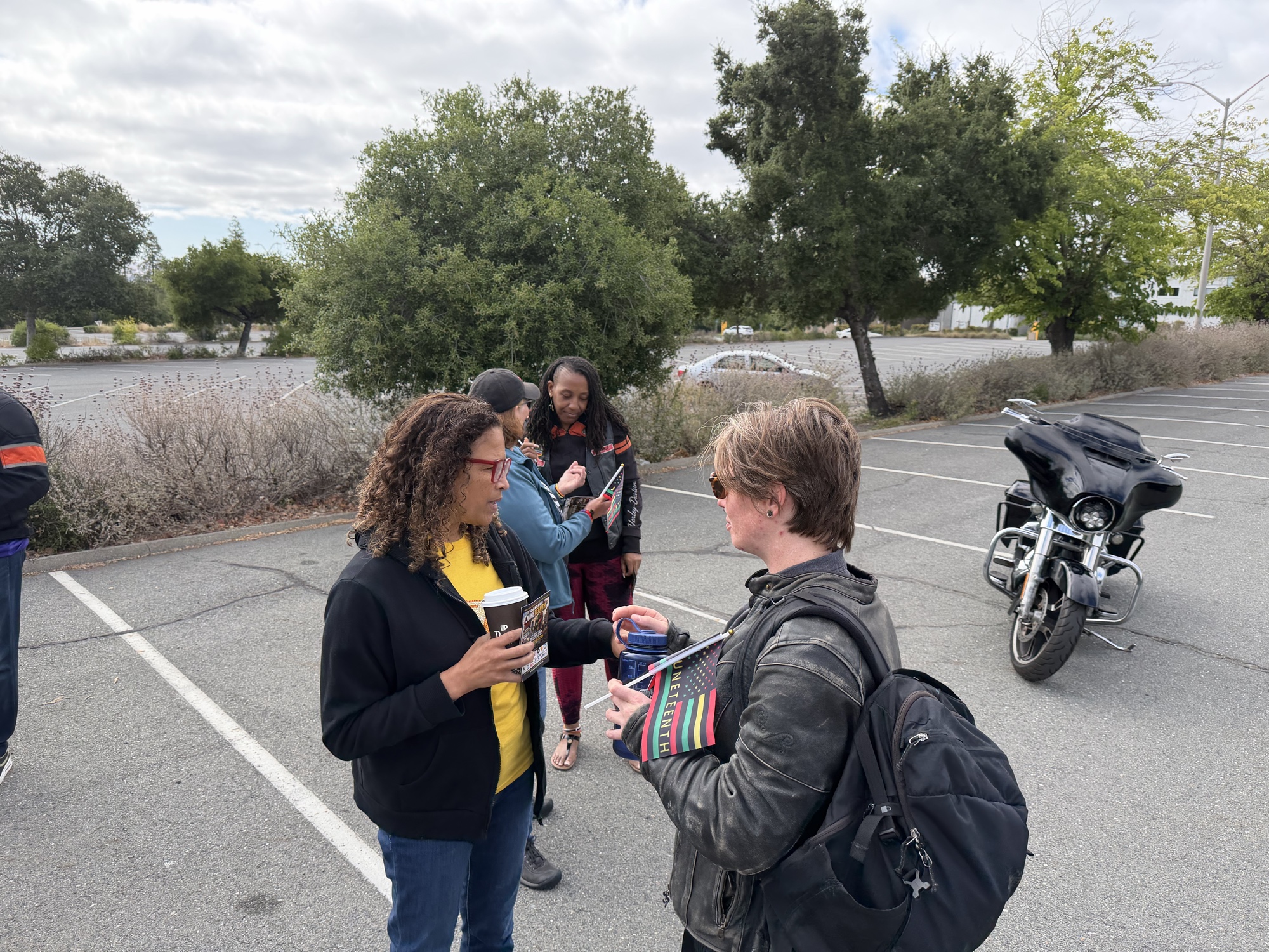 Flag exchange between riders
